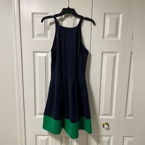 Vince Camuto Navy Blue & Green Pleated Dress